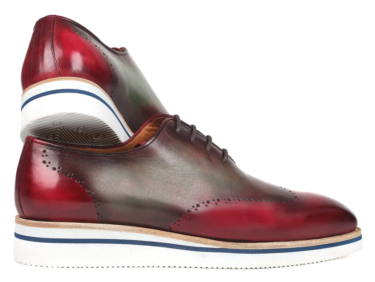 Paul Parkman Men's Smart Casual Wingtip Oxfords in Bordeaux & Green