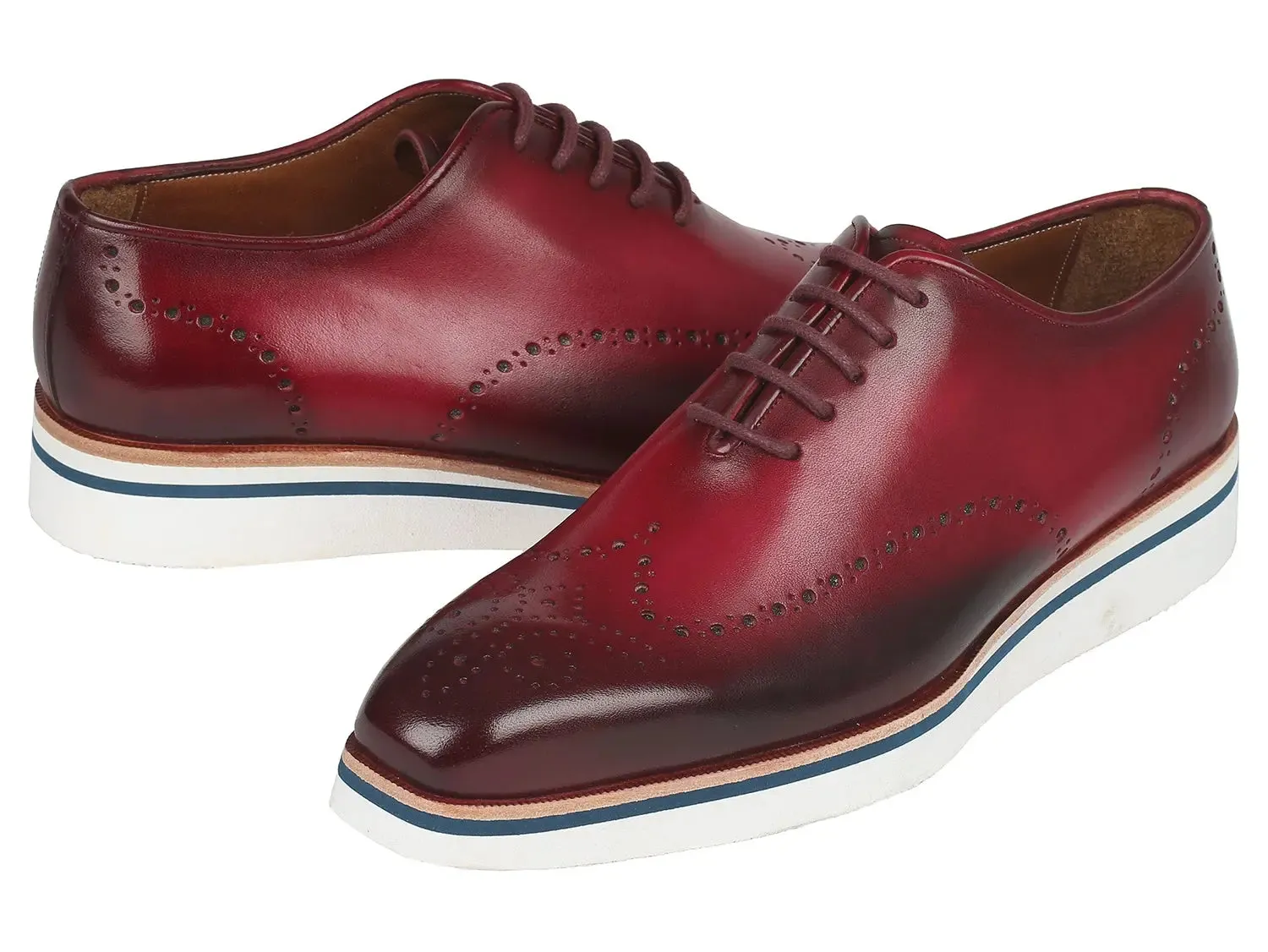 Paul Parkman Men's Smart Casual Wingtip Oxfords in Bordeaux