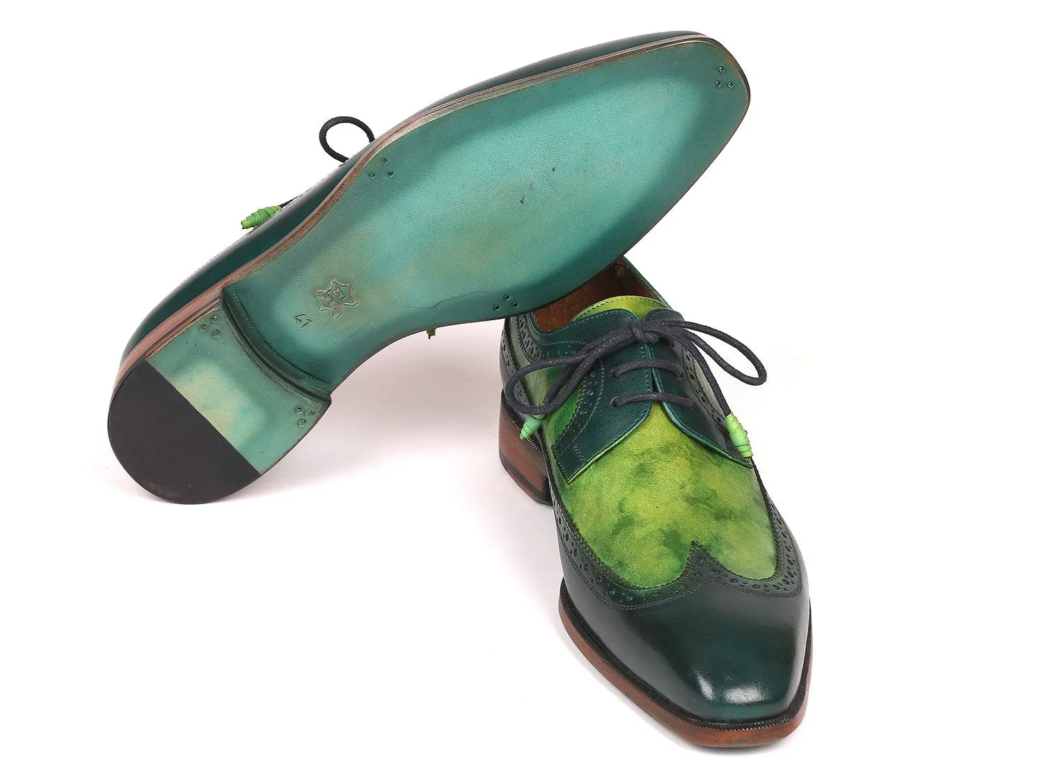 Paul Parkman Men's Wingtip Derby Shoes in Green Dual Tone