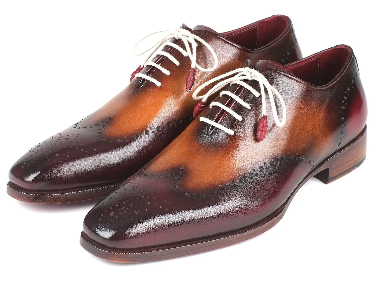Paul Parkman Men's Wingtip Oxfords in Bordeaux & Camel