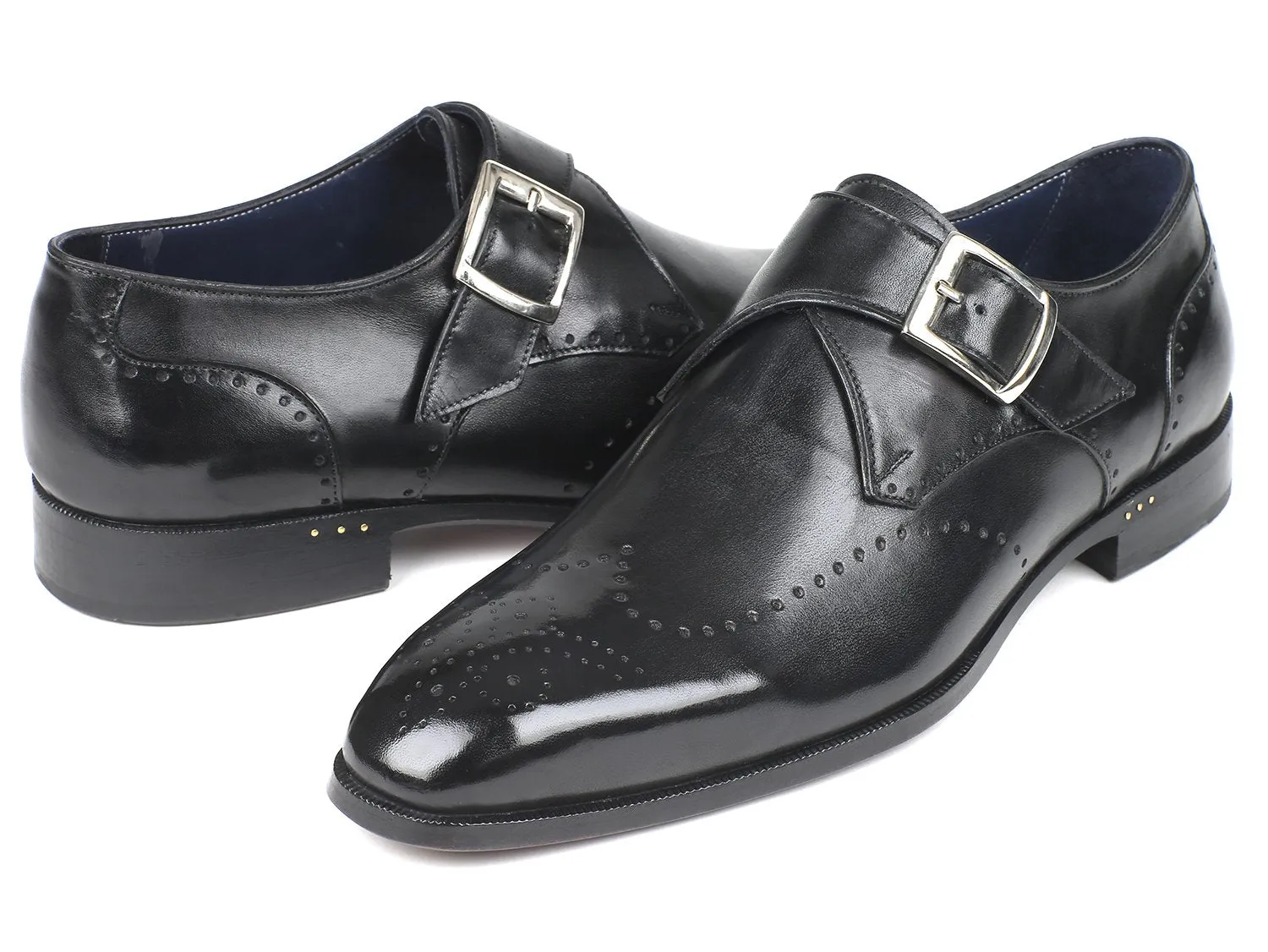 Paul Parkman Men's Wingtip Single Monkstraps in Black