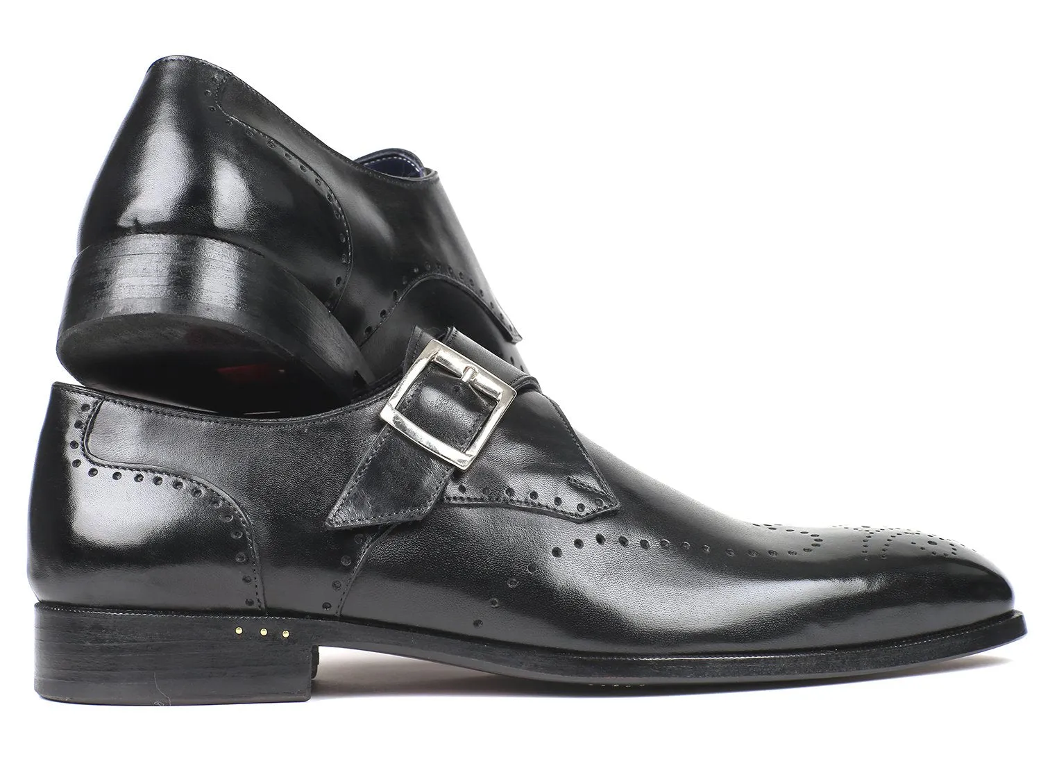 Paul Parkman Men's Wingtip Single Monkstraps in Black