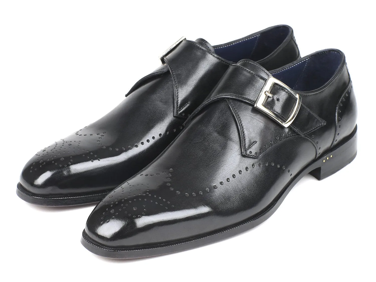 Paul Parkman Men's Wingtip Single Monkstraps in Black