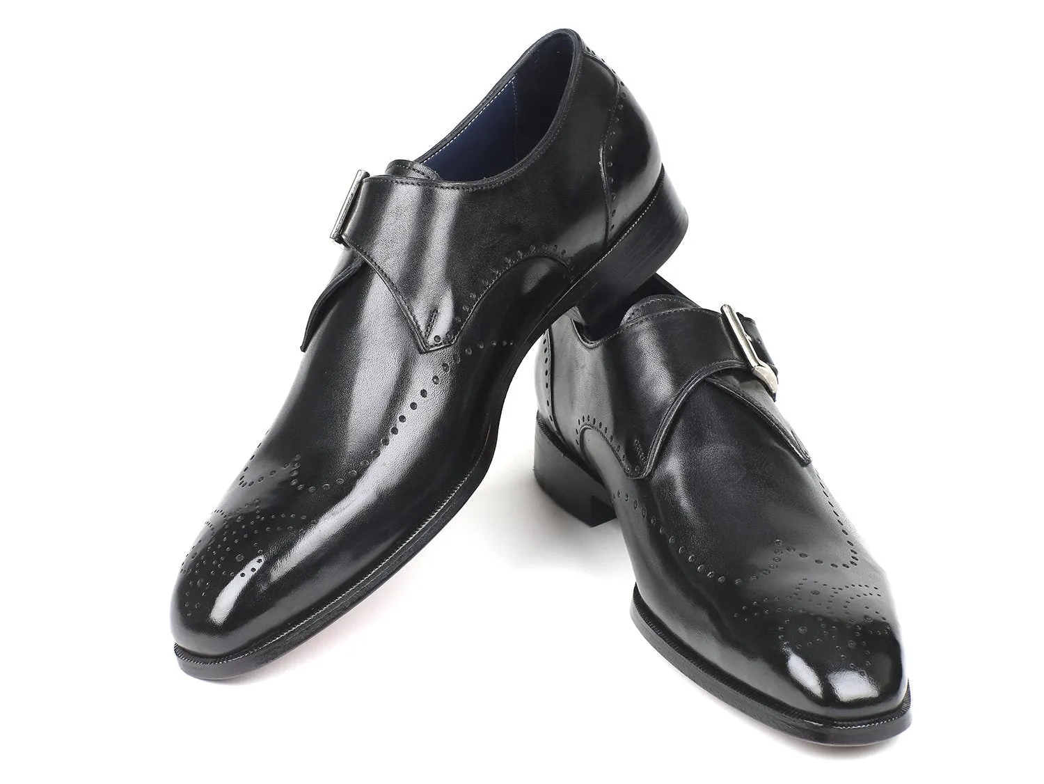 Paul Parkman Men's Wingtip Single Monkstraps in Black