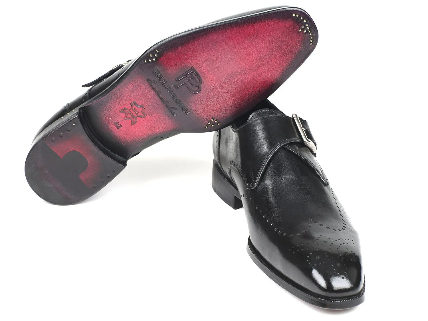 Paul Parkman Men's Wingtip Single Monkstraps in Black