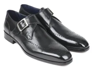 Paul Parkman Men's Wingtip Single Monkstraps in Black