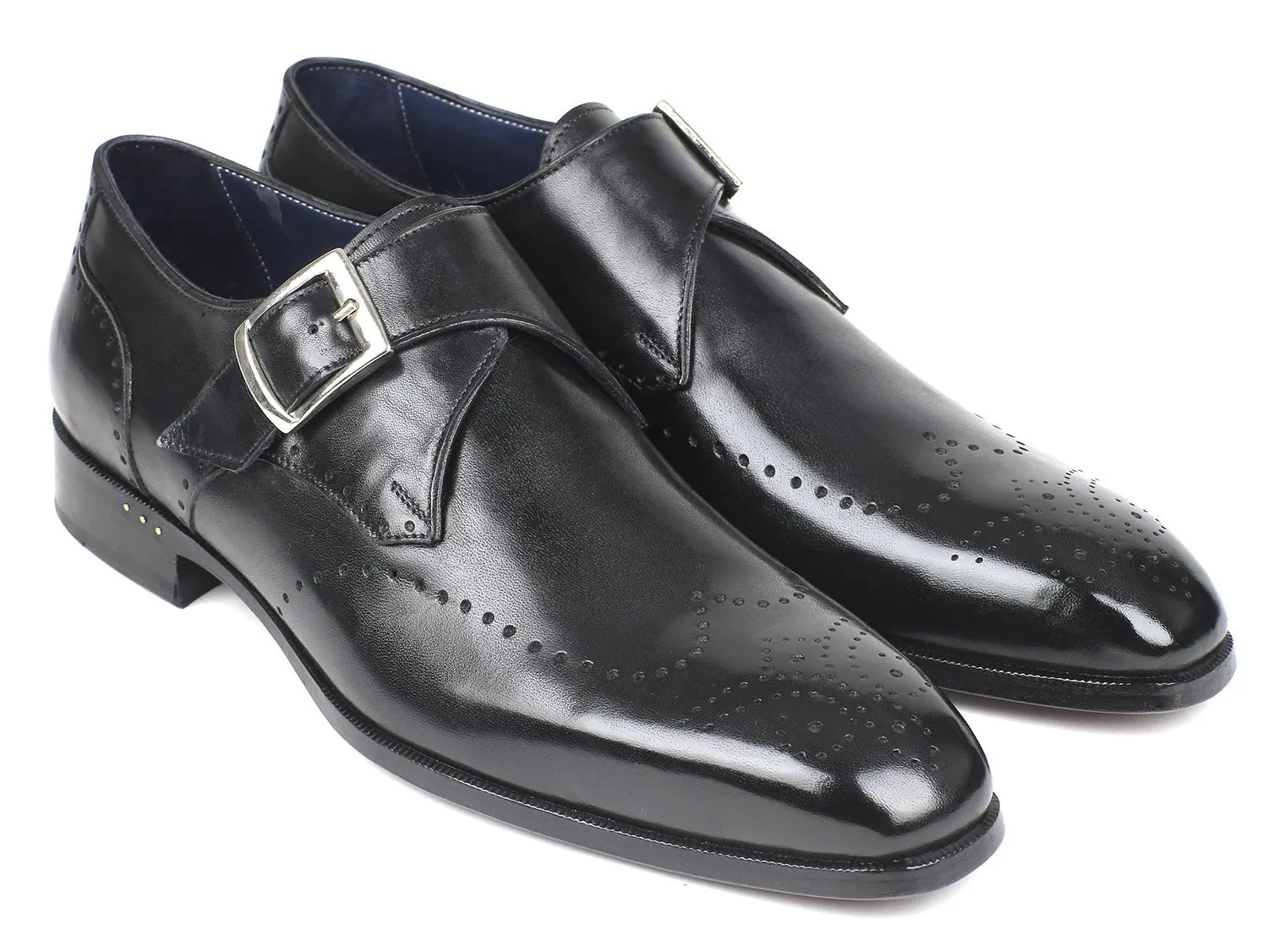 Paul Parkman Men's Wingtip Single Monkstraps in Black