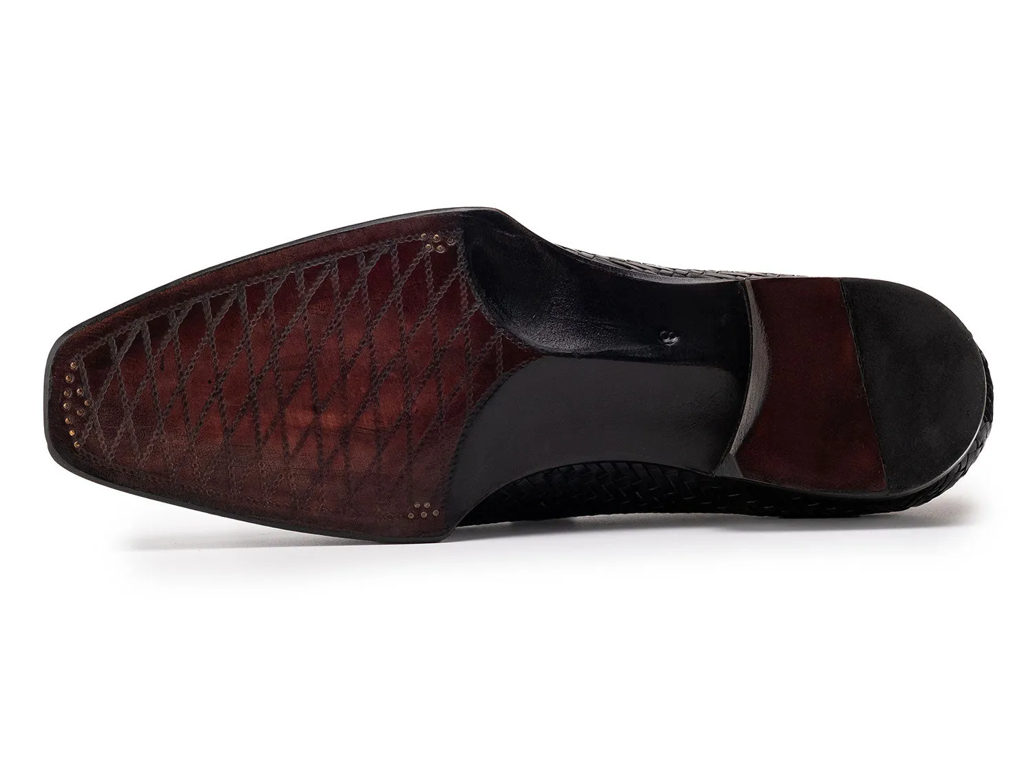 Paul Parkman Men's Woven Leather Hand-Welted Oxford Shoes in Black