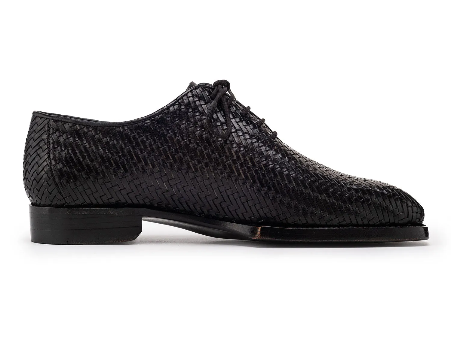 Paul Parkman Men's Woven Leather Hand-Welted Oxford Shoes in Black