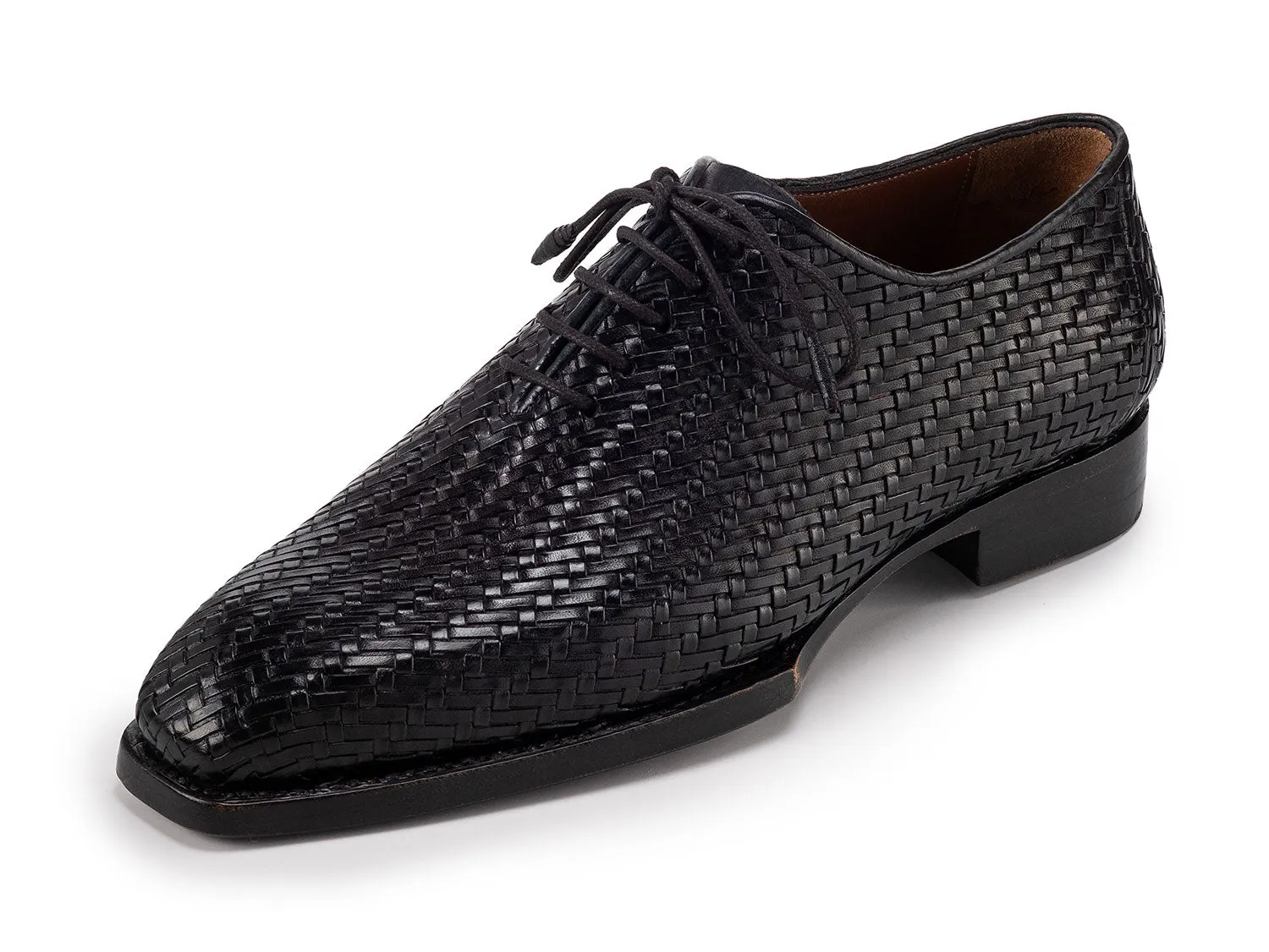 Paul Parkman Men's Woven Leather Hand-Welted Oxford Shoes in Black