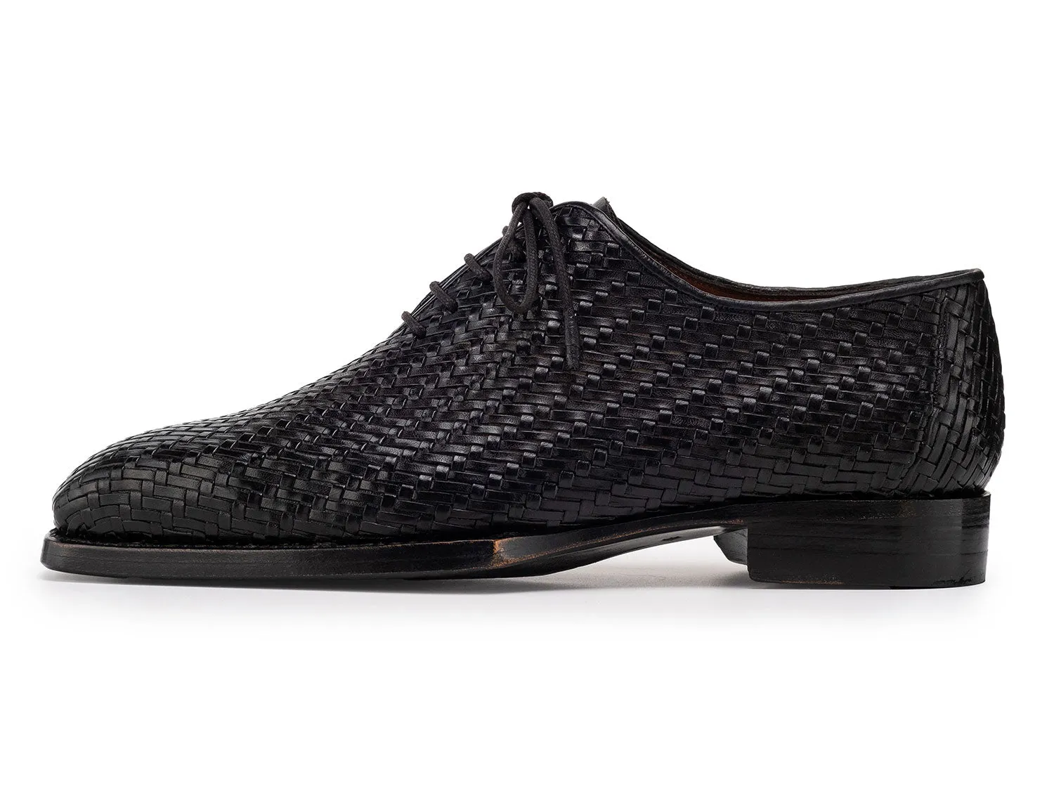 Paul Parkman Men's Woven Leather Hand-Welted Oxford Shoes in Black