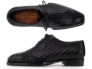 Paul Parkman Men's Woven Leather Hand-Welted Oxford Shoes in Black
