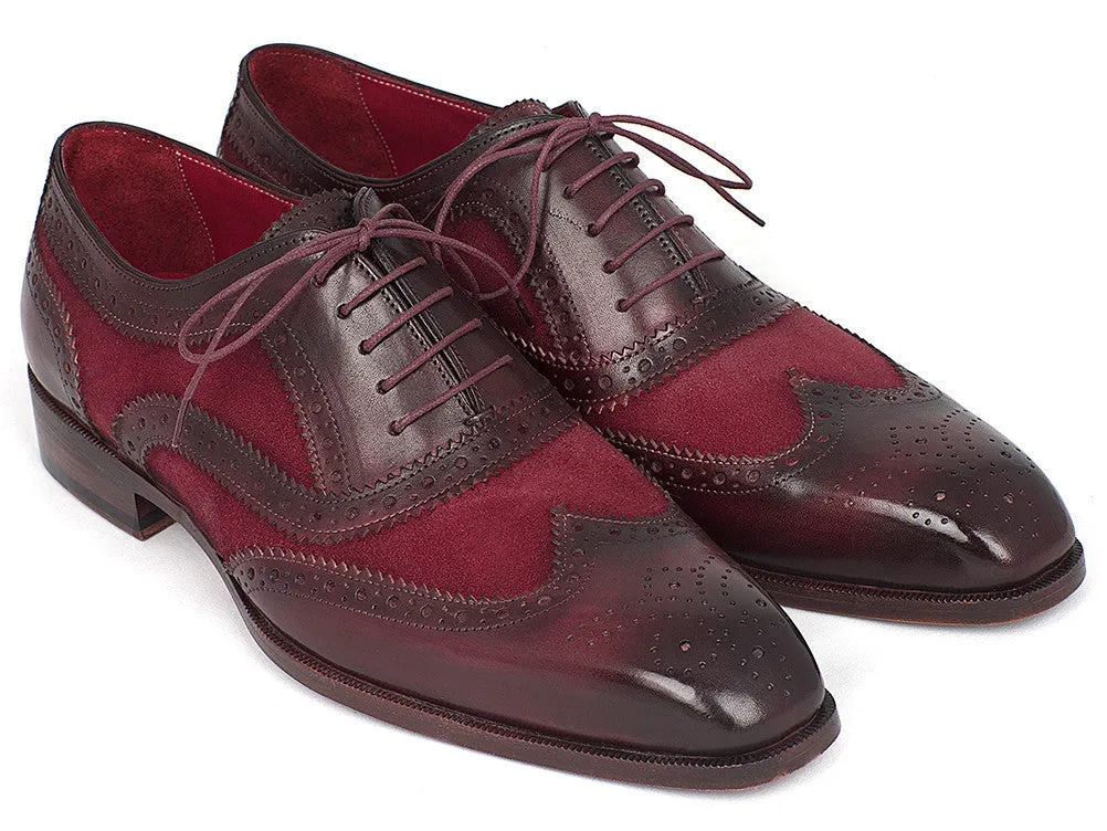 Paul Parkman Suede & Calfskin Men's Wingtip Oxfords in Bordeaux