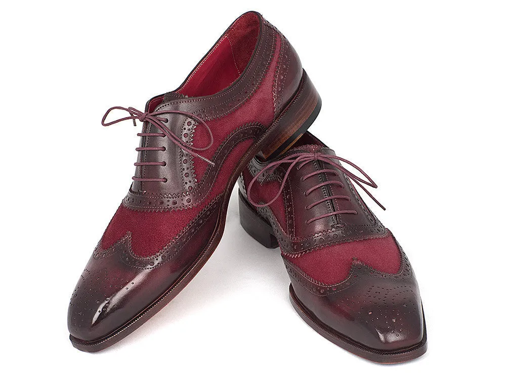 Paul Parkman Suede & Calfskin Men's Wingtip Oxfords in Bordeaux