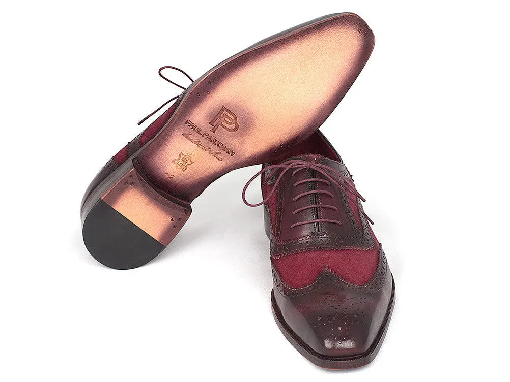 Paul Parkman Suede & Calfskin Men's Wingtip Oxfords in Bordeaux