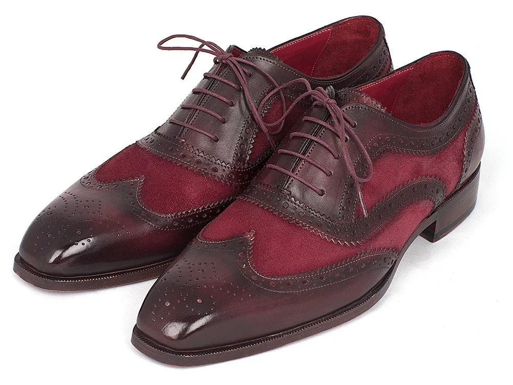 Paul Parkman Suede & Calfskin Men's Wingtip Oxfords in Bordeaux