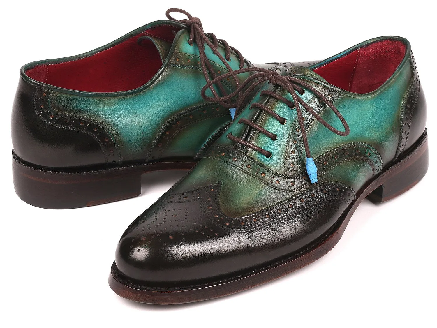 Paul Parkman Wingtip Oxfords Goodyear Welted in Brown & Green