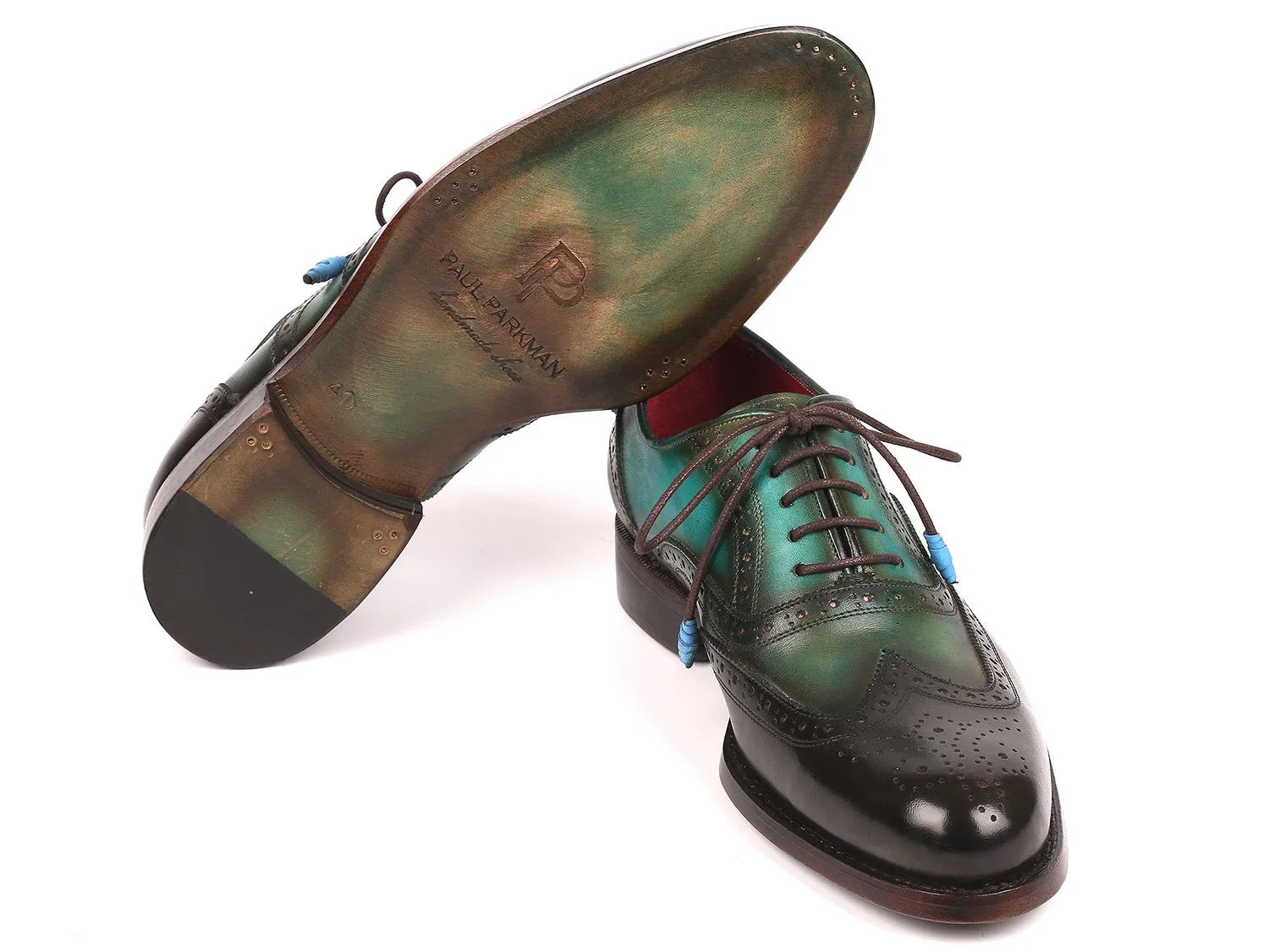 Paul Parkman Wingtip Oxfords Goodyear Welted in Brown & Green
