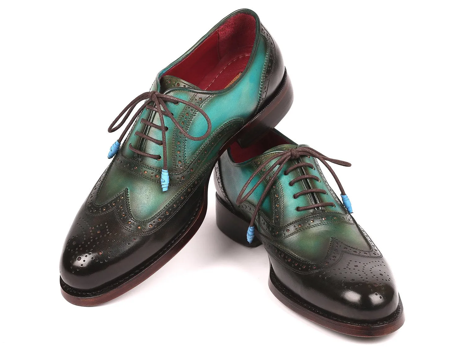 Paul Parkman Wingtip Oxfords Goodyear Welted in Brown & Green