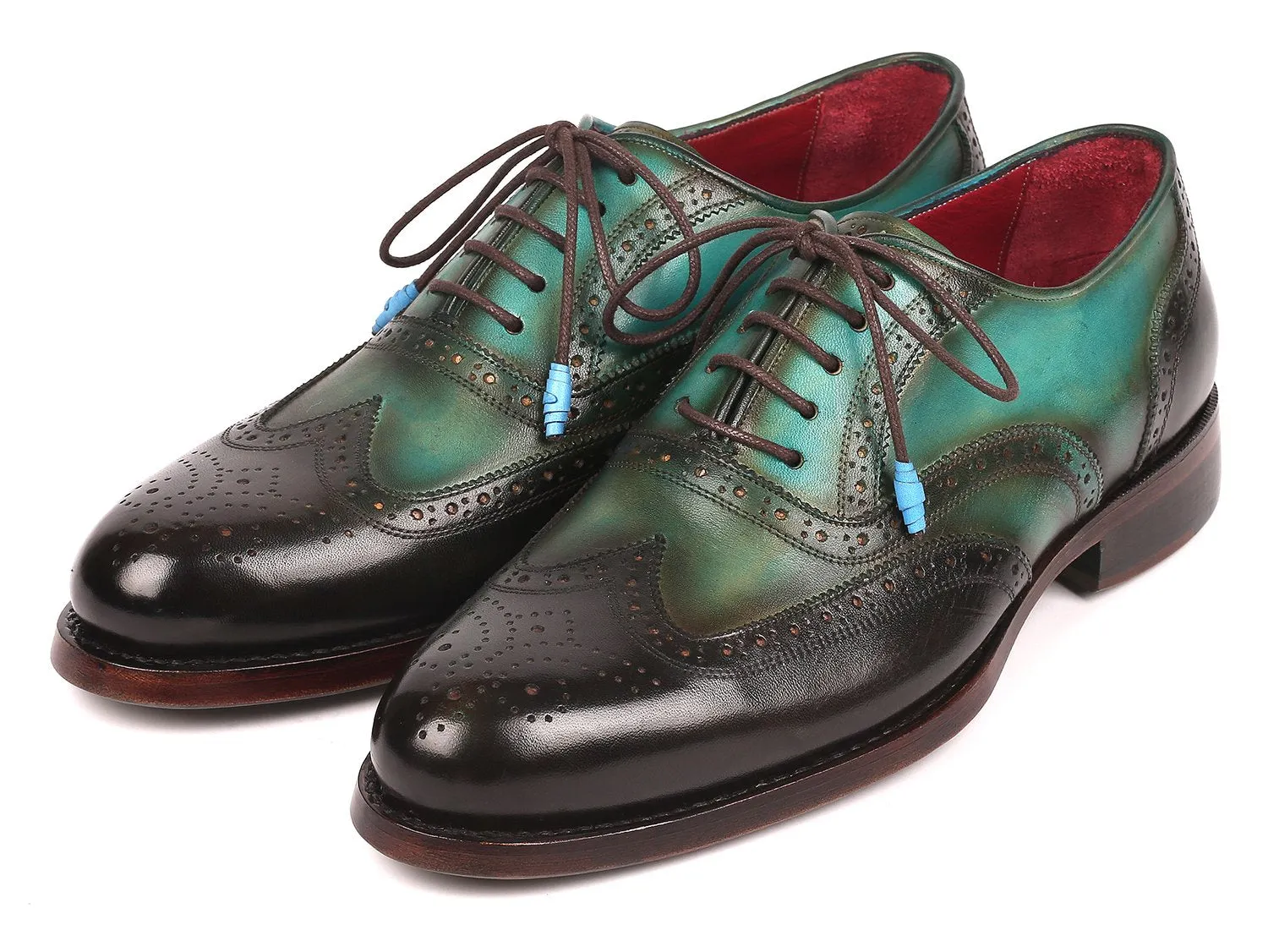 Paul Parkman Wingtip Oxfords Goodyear Welted in Brown & Green