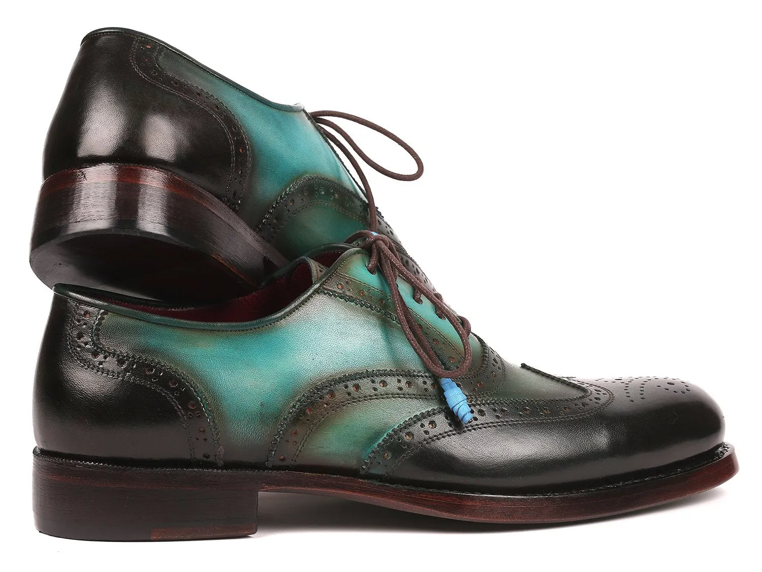 Paul Parkman Wingtip Oxfords Goodyear Welted in Brown & Green
