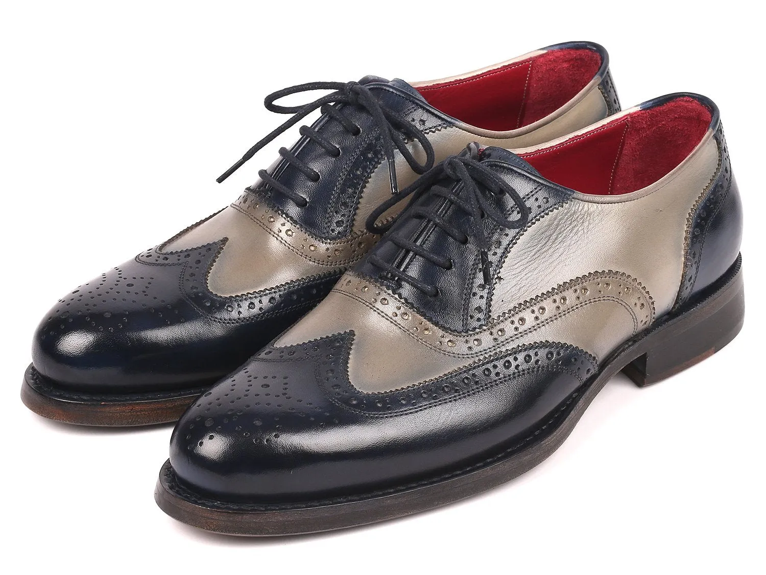 Paul Parkman Wingtip Oxfords Goodyear Welted in Navy & Gray