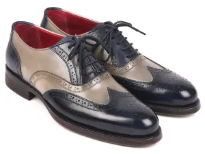 Paul Parkman Wingtip Oxfords Goodyear Welted in Navy & Gray