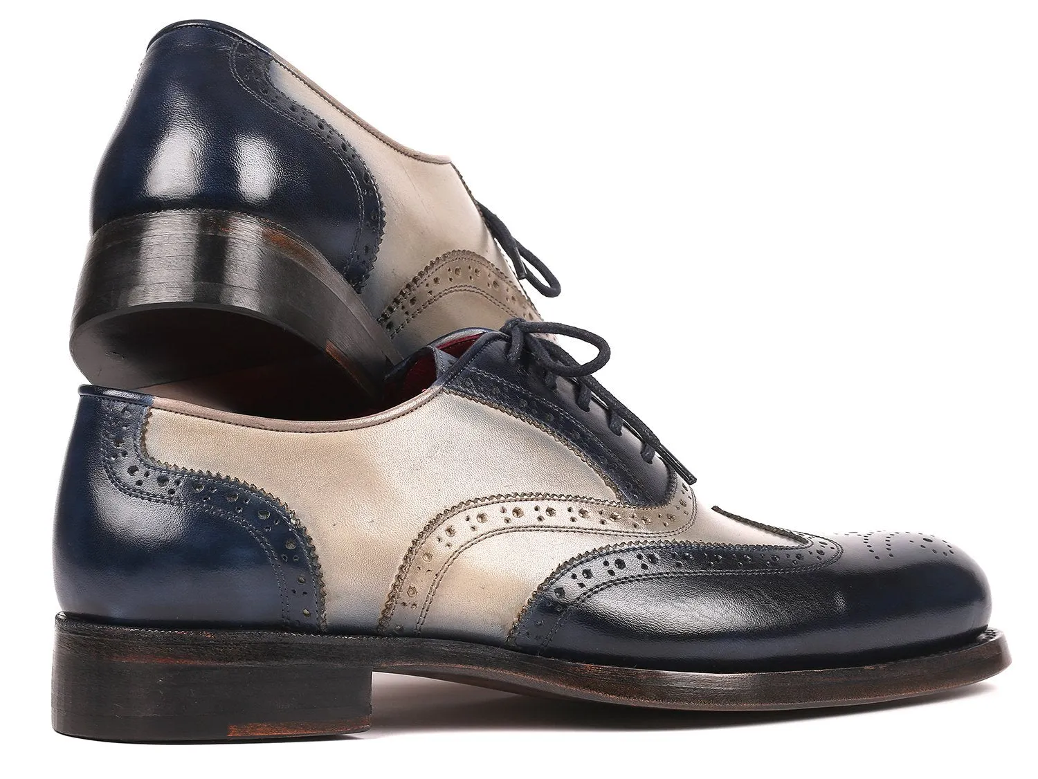 Paul Parkman Wingtip Oxfords Goodyear Welted in Navy & Gray