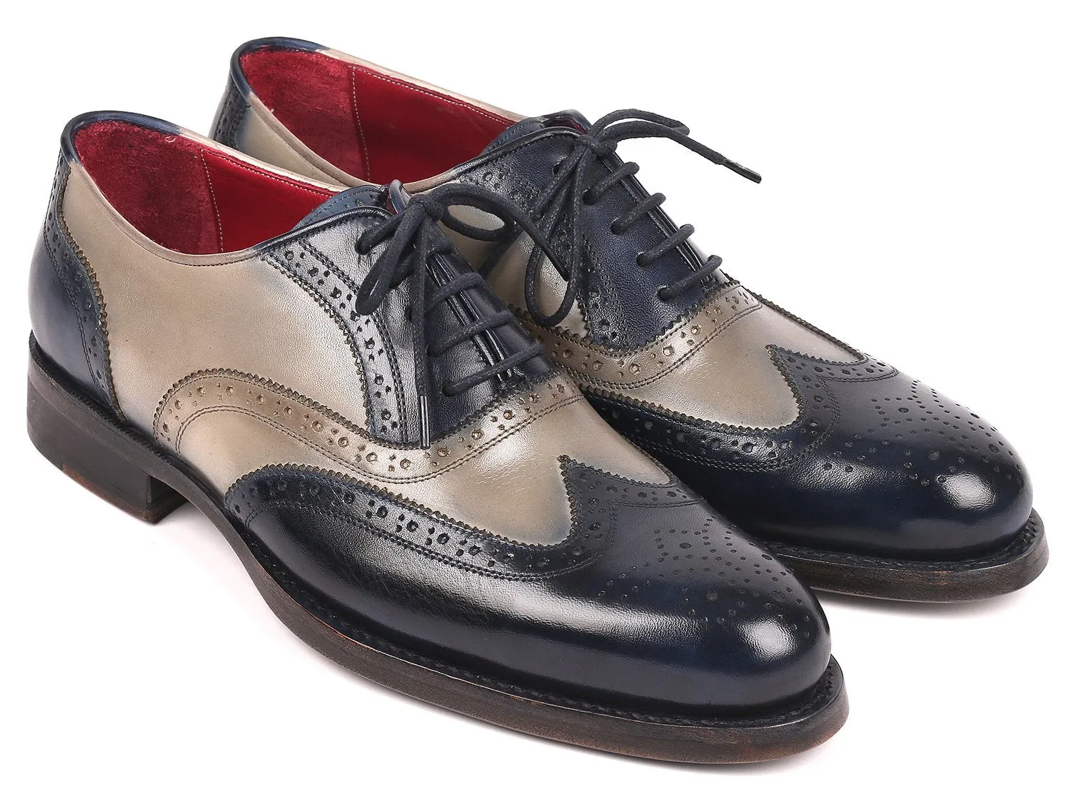 Paul Parkman Wingtip Oxfords Goodyear Welted in Navy & Gray