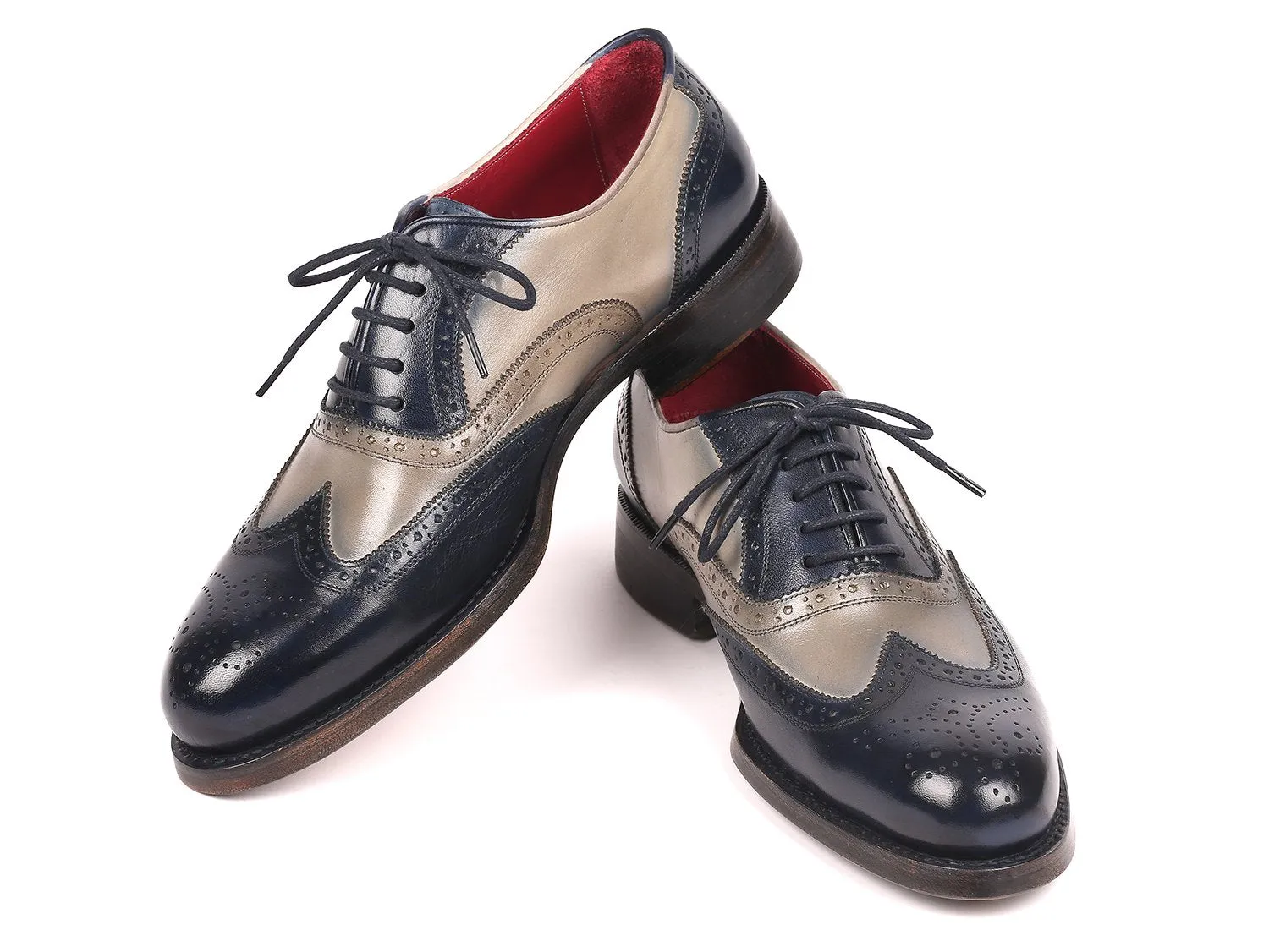 Paul Parkman Wingtip Oxfords Goodyear Welted in Navy & Gray