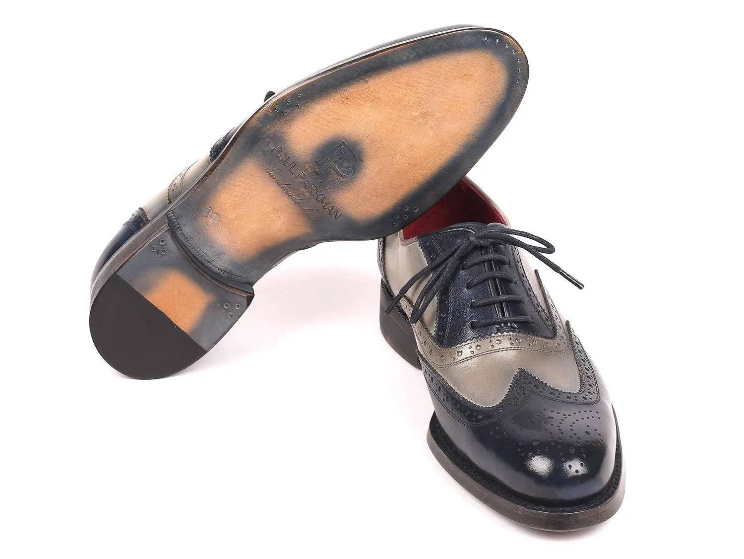 Paul Parkman Wingtip Oxfords Goodyear Welted in Navy & Gray