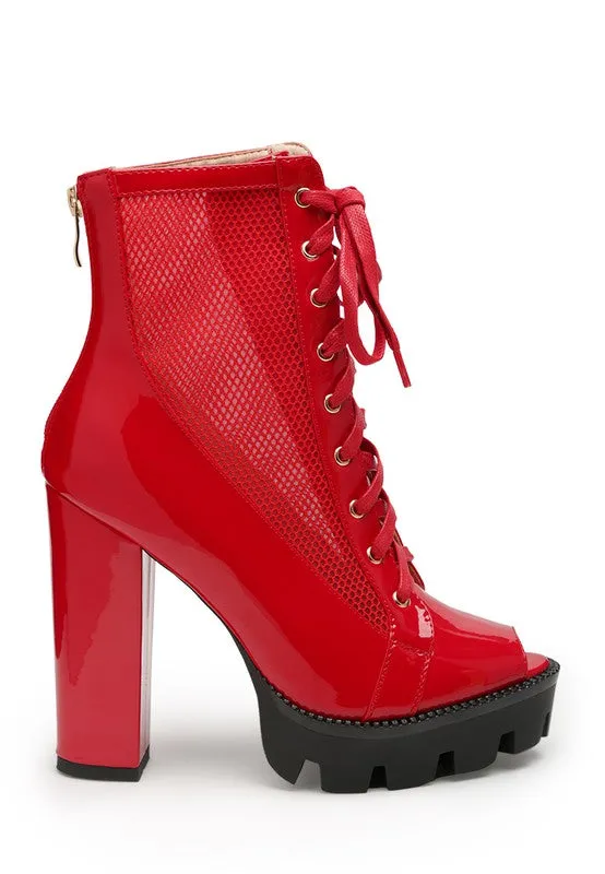 Peep Toe Lace Up Booties