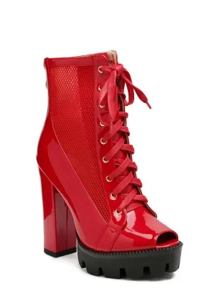 Peep Toe Lace Up Booties