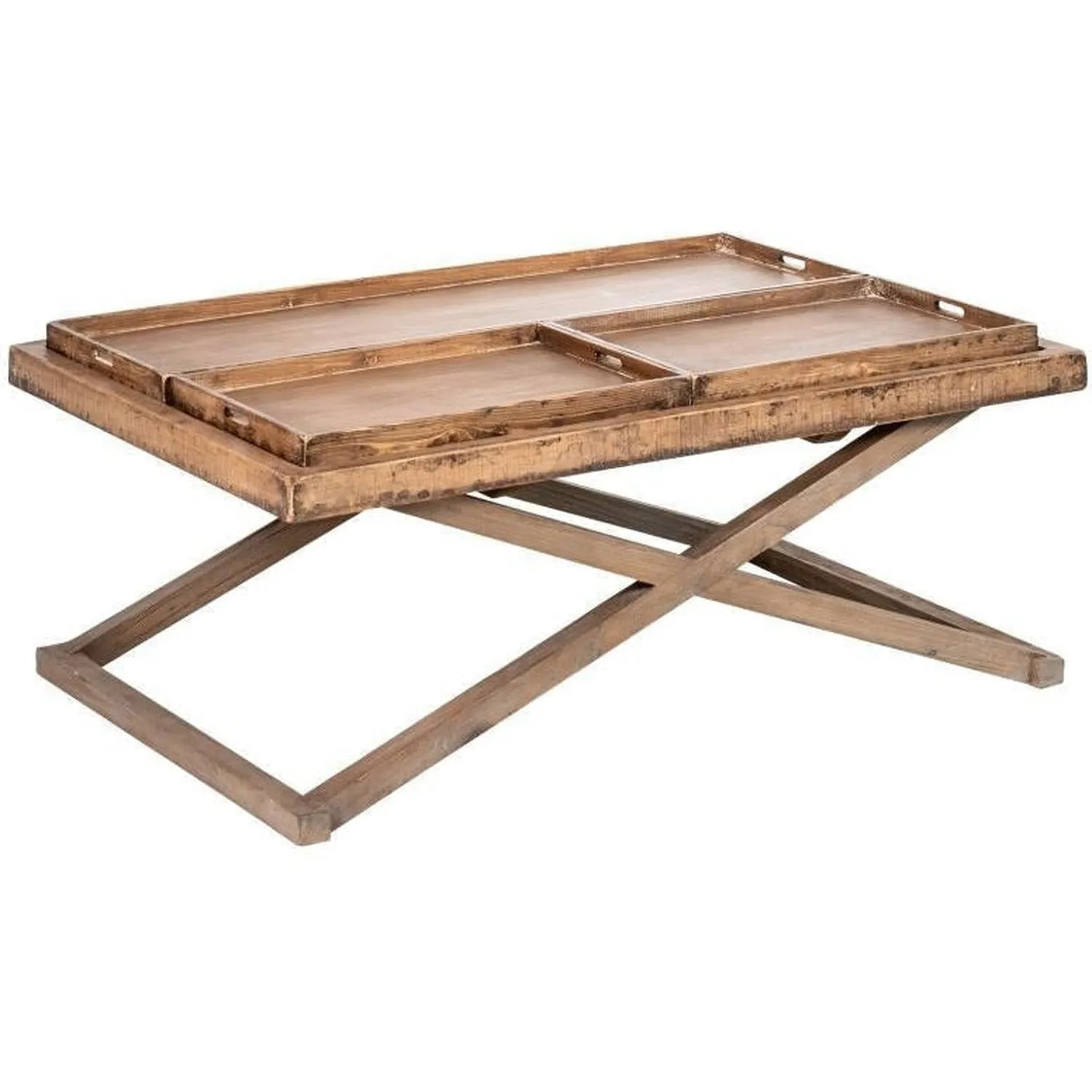 Penelope Coffee Table With Trays Antique Natural Top / Medium Grey Base