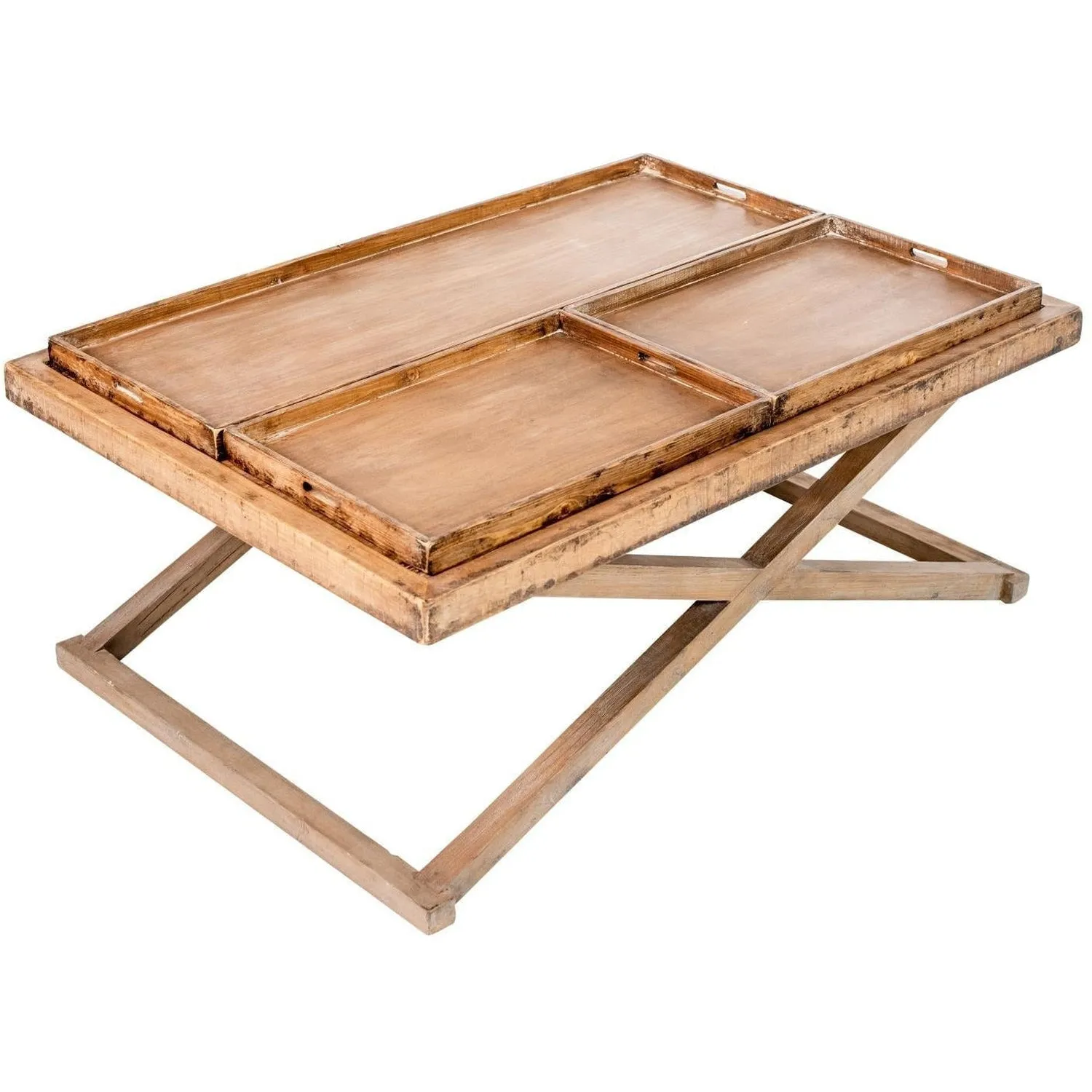 Penelope Coffee Table With Trays Antique Natural Top / Medium Grey Base