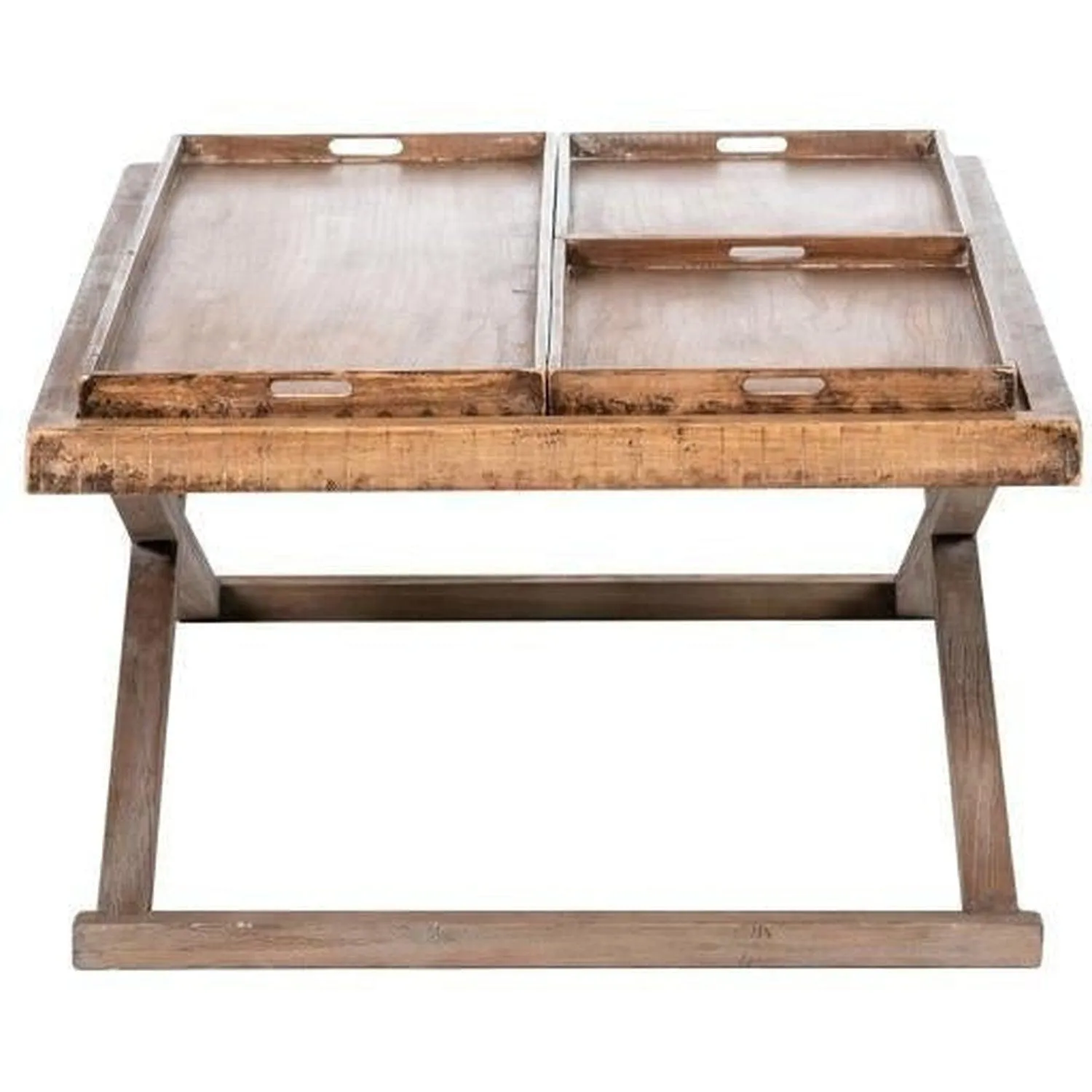Penelope Coffee Table With Trays Antique Natural Top / Medium Grey Base