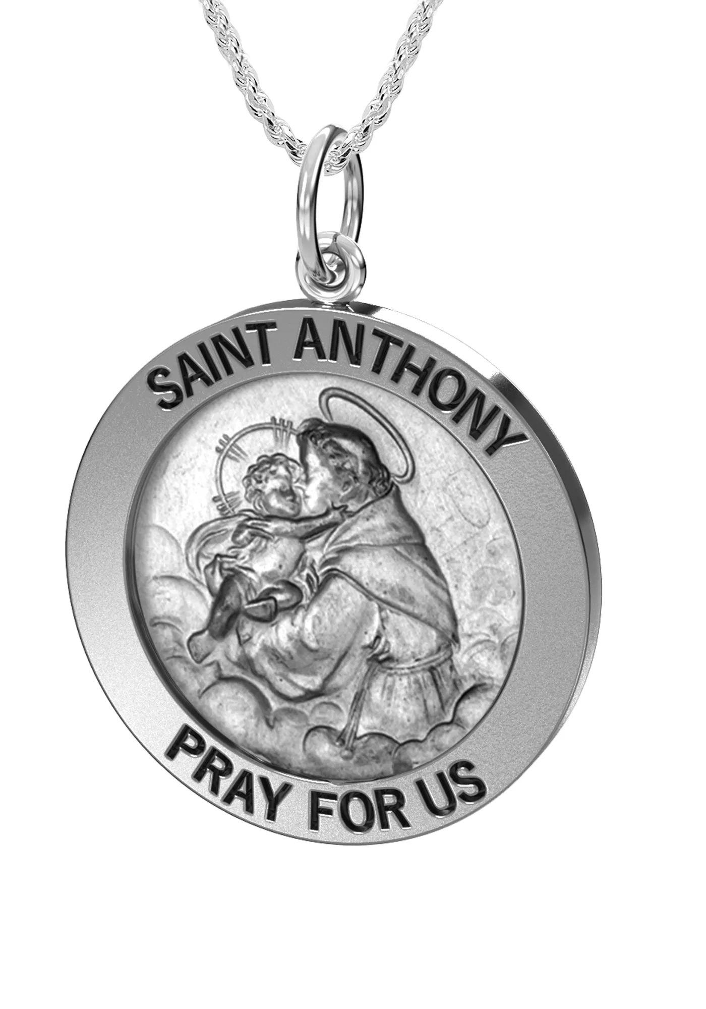 Petite Ladies Antique 925 Sterling Silver Saint Anthony Round Pendant Necklace, 18mm