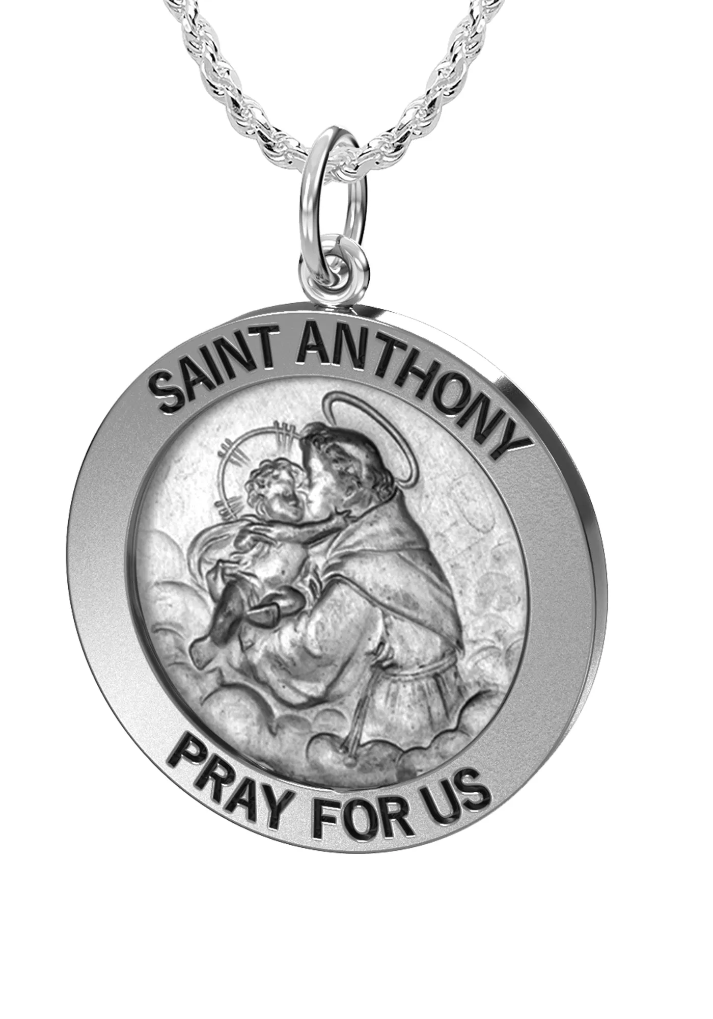 Petite Ladies Antique 925 Sterling Silver Saint Anthony Round Pendant Necklace, 18mm