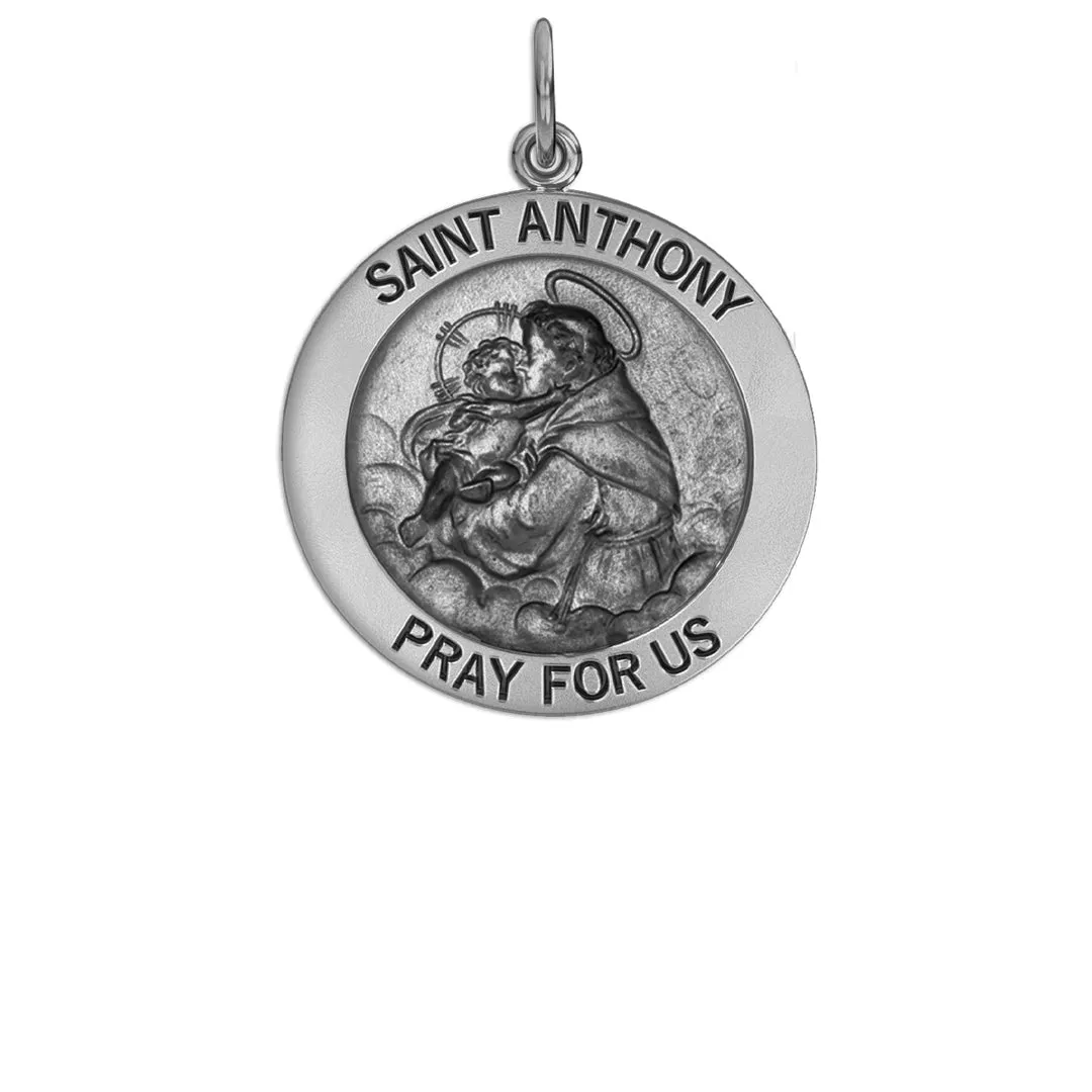 Petite Ladies Antique 925 Sterling Silver Saint Anthony Round Pendant Necklace, 18mm