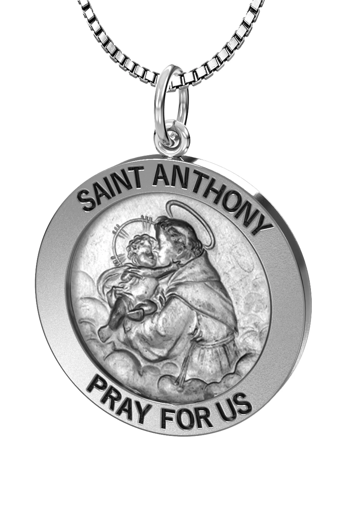 Petite Ladies Antique 925 Sterling Silver Saint Anthony Round Pendant Necklace, 18mm