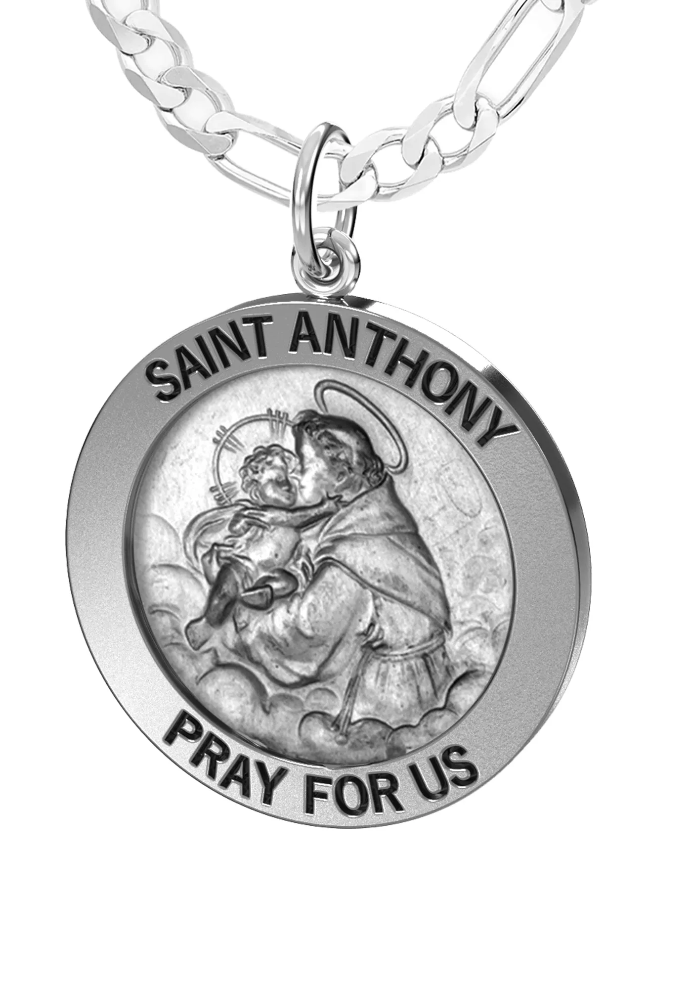 Petite Ladies Antique 925 Sterling Silver Saint Anthony Round Pendant Necklace, 18mm