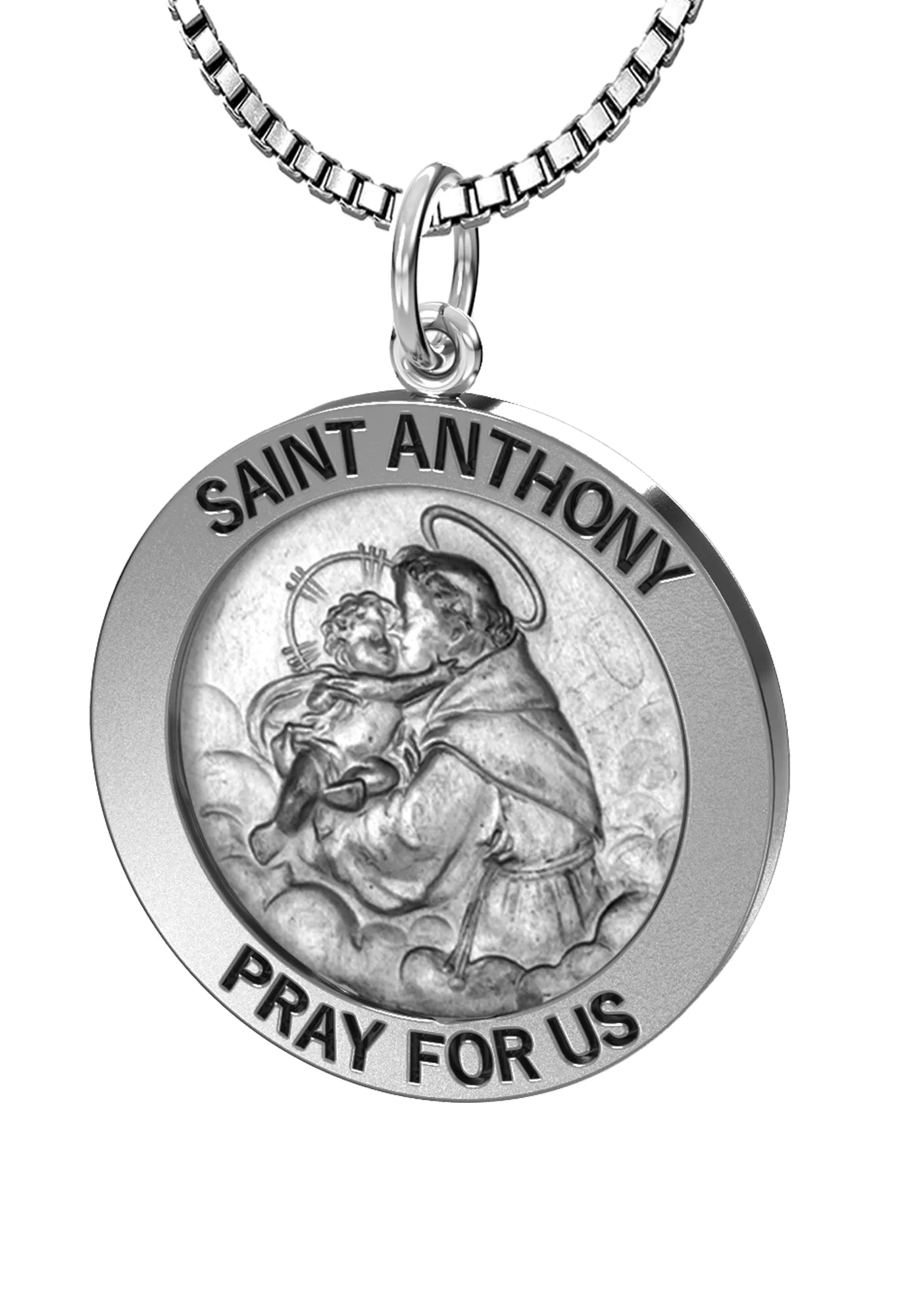 Petite Ladies Antique 925 Sterling Silver Saint Anthony Round Pendant Necklace, 18mm