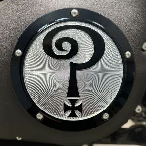 Question Mark Twin Cam Derby Cover - Gloss Black   Aluminum