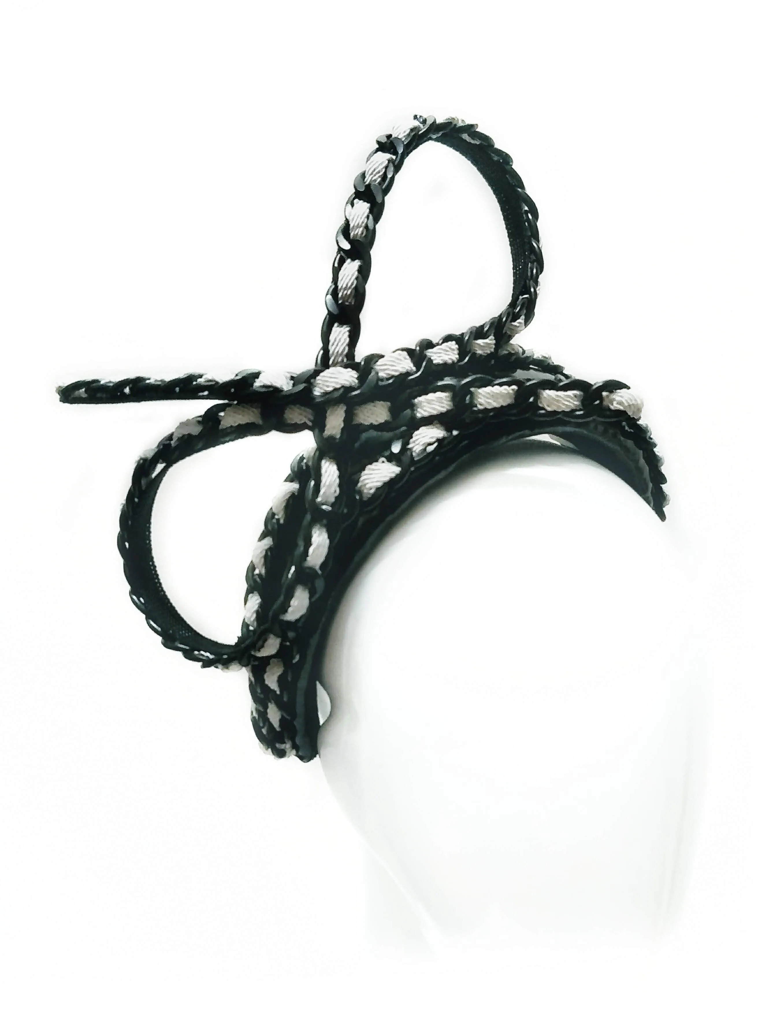 "Derby Chain" Black Latex Headband with Chain Detail Bow