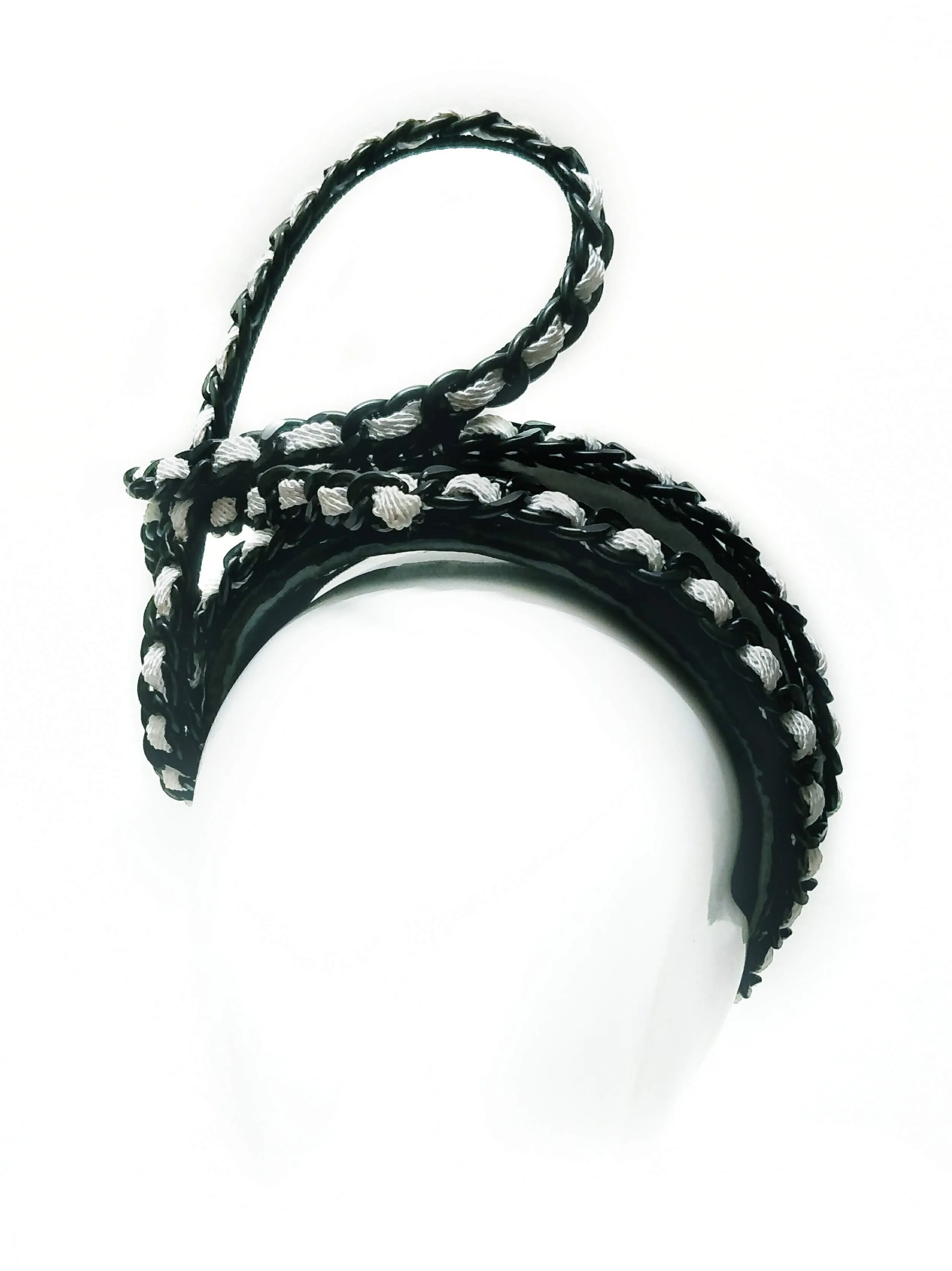 "Derby Chain" Black Latex Headband with Chain Detail Bow