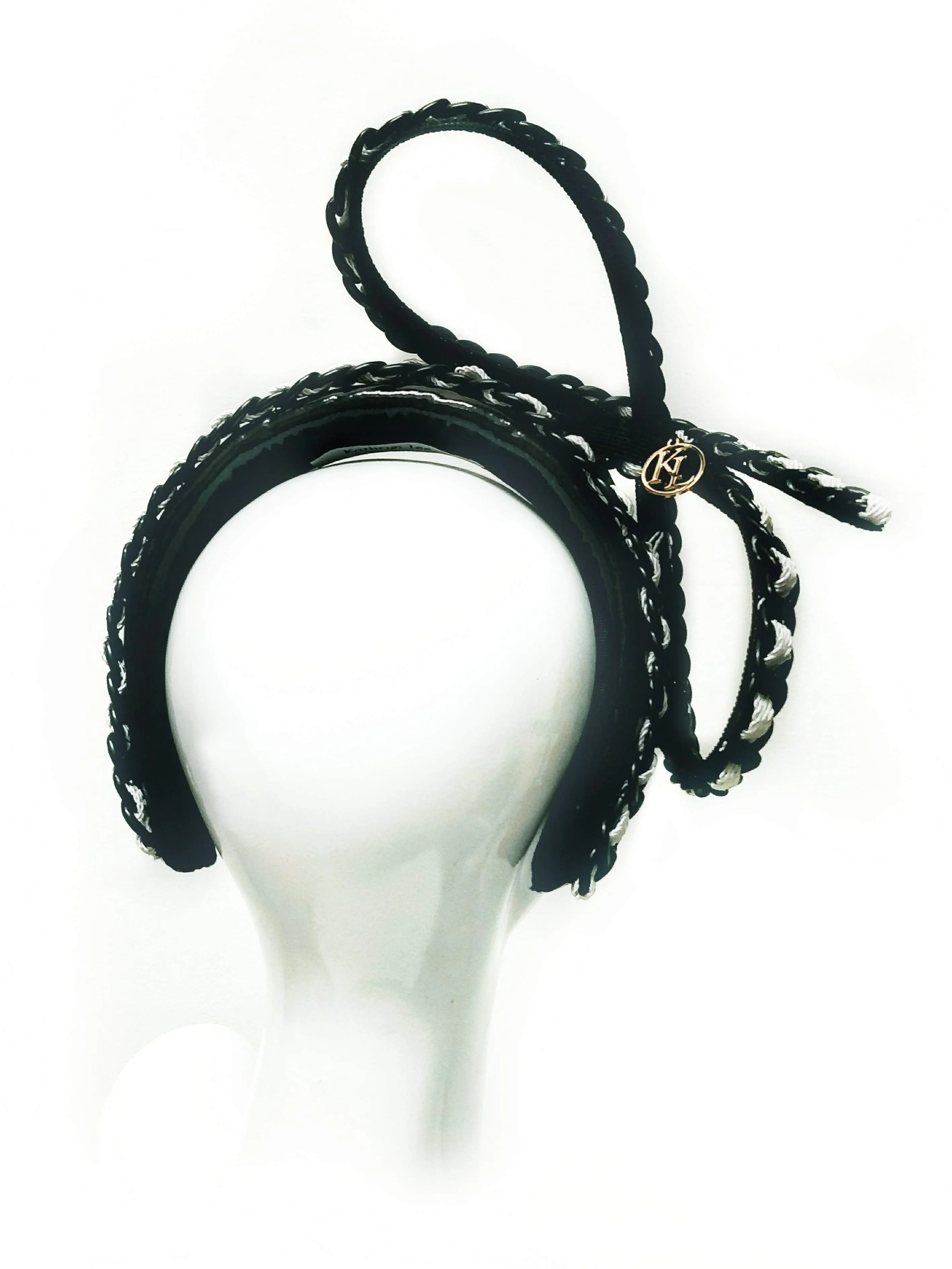 "Derby Chain" Black Latex Headband with Chain Detail Bow