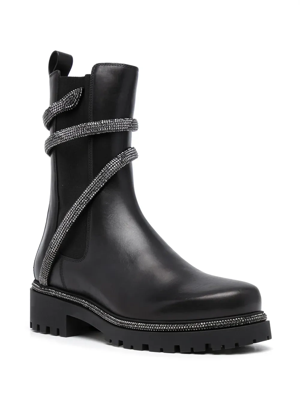 René Caovilla snake-embellished leather ankle boots