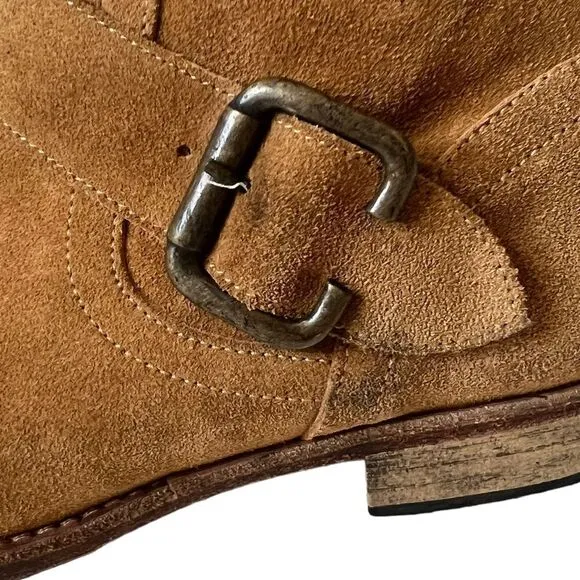 SAKS FIFTH AVENUE ITALY 10022 SHOES CAMEL SUEDE ANKLE BUCKLE BOOTS