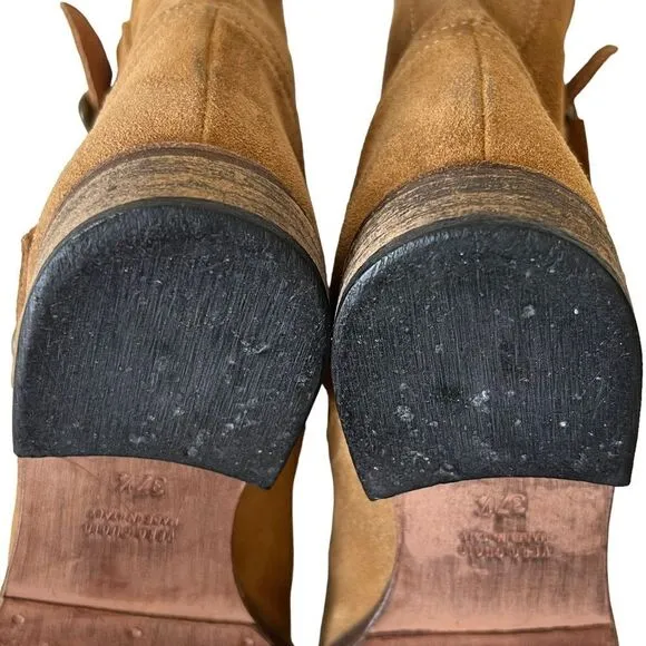 SAKS FIFTH AVENUE ITALY 10022 SHOES CAMEL SUEDE ANKLE BUCKLE BOOTS