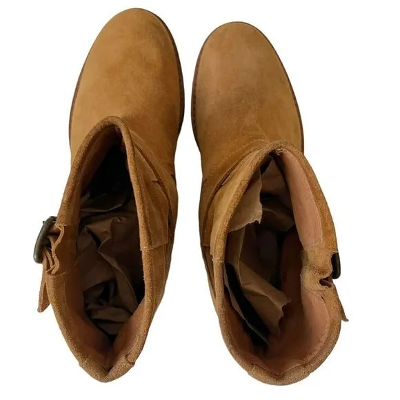 SAKS FIFTH AVENUE ITALY 10022 SHOES CAMEL SUEDE ANKLE BUCKLE BOOTS